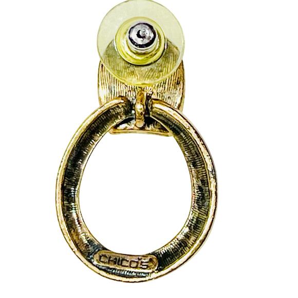 Vintage Chicos Earrings Designer Gold Tone Black Enamel Yellow Clear Stones - Picture 4 of 6